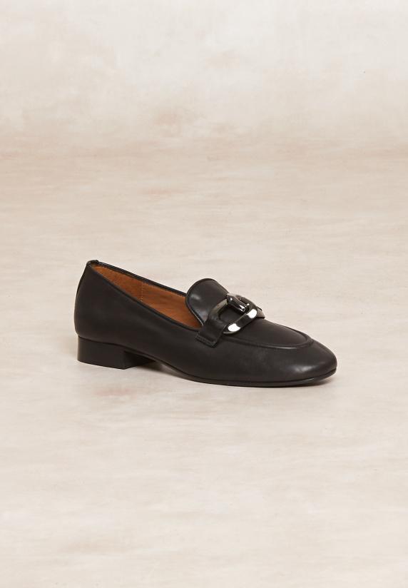 River Woods Zwarte Lederen Loafers Met Hak