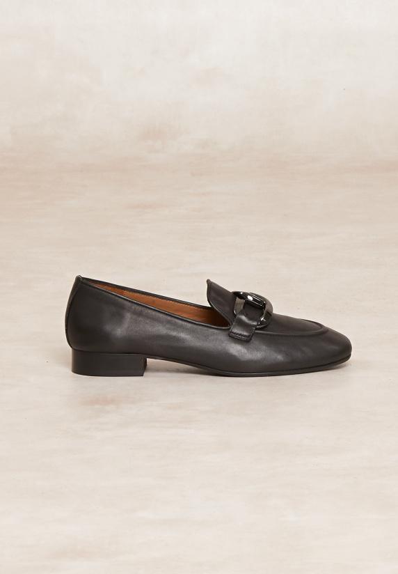 river woods Zwarte lederen loafers met hak