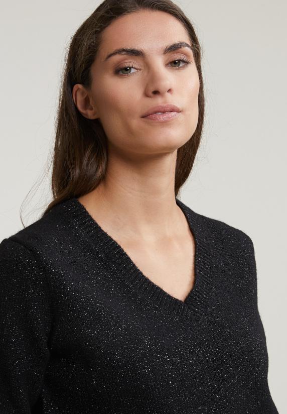 River Woods Zwarte V-hals Glittertrui Lange Mouwen