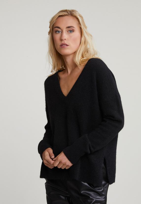 river woods Zwarte V-hals trui lange mouwen