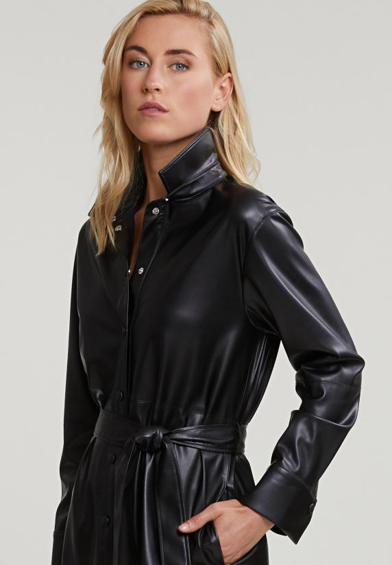 River Woods Zwarte Vegan Lederen Jurk Met Riem