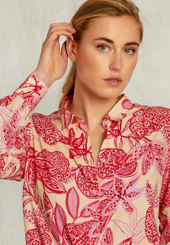 River Woods Rood/beige Gebloemde Blouse Lange Mouwen