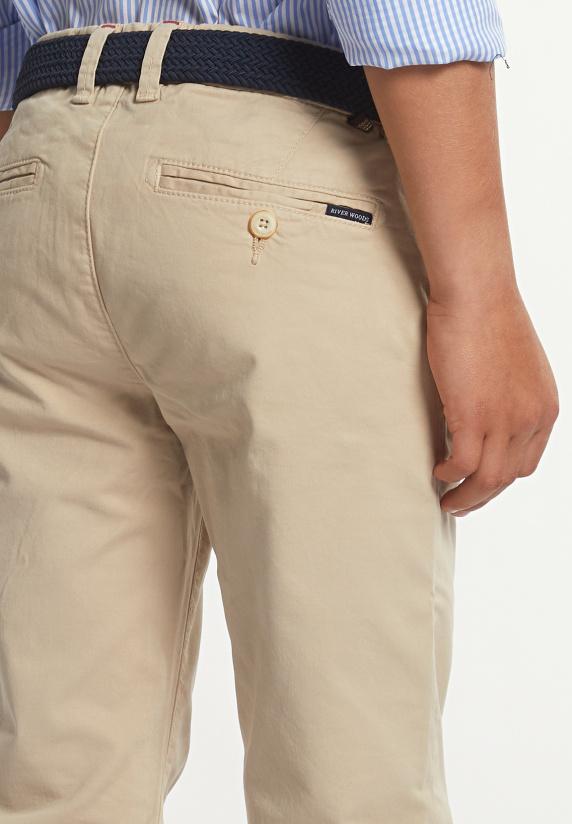 River Woods Slim Fit Basic Chinobroek Stretch Beige