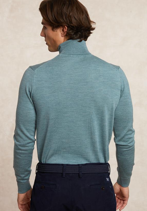 River Woods Slim Fit Basic Merino Rolkraagtrui Jade Green Mix