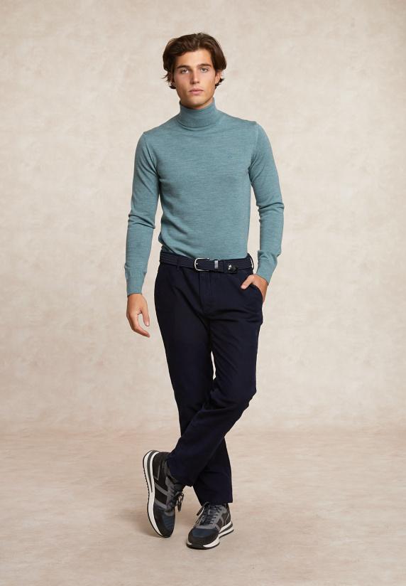 River Woods Slim Fit Basic Merino Rolkraagtrui Jade Green Mix