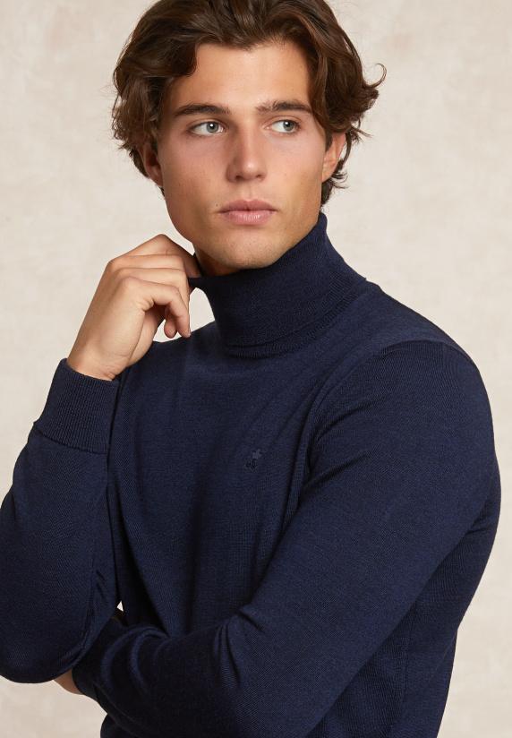 River Woods Slim Fit Basic Merino Rolkraagtrui Moonlight Mix