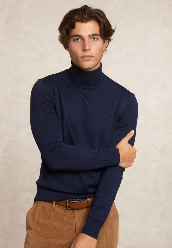 river woods Slim fit basic merino rolkraagtrui moonlight mix