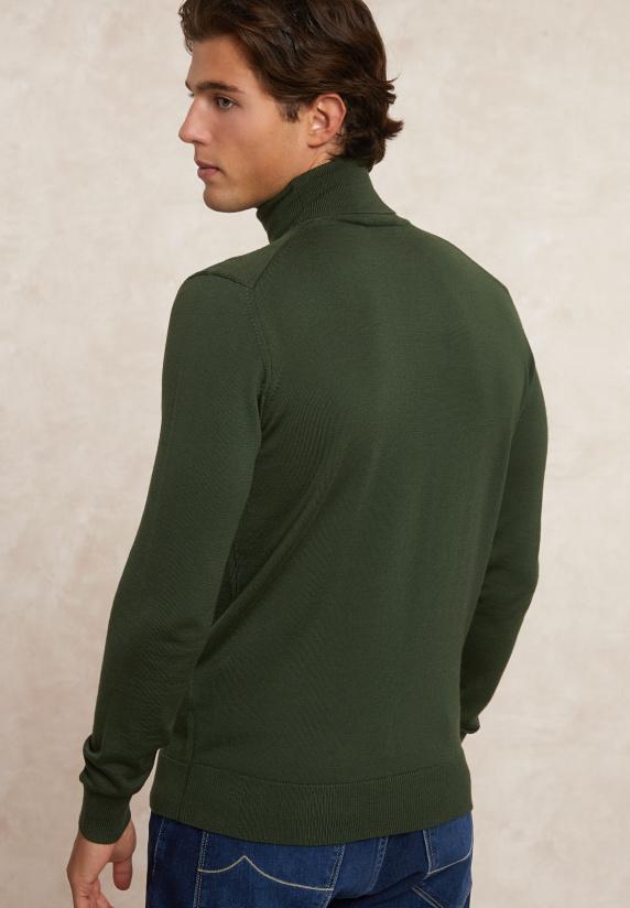 River Woods Slim Fit Basic Merino Rolkraagtrui Olijfgroen