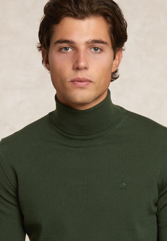 River Woods Slim Fit Basic Merino Rolkraagtrui Olijfgroen