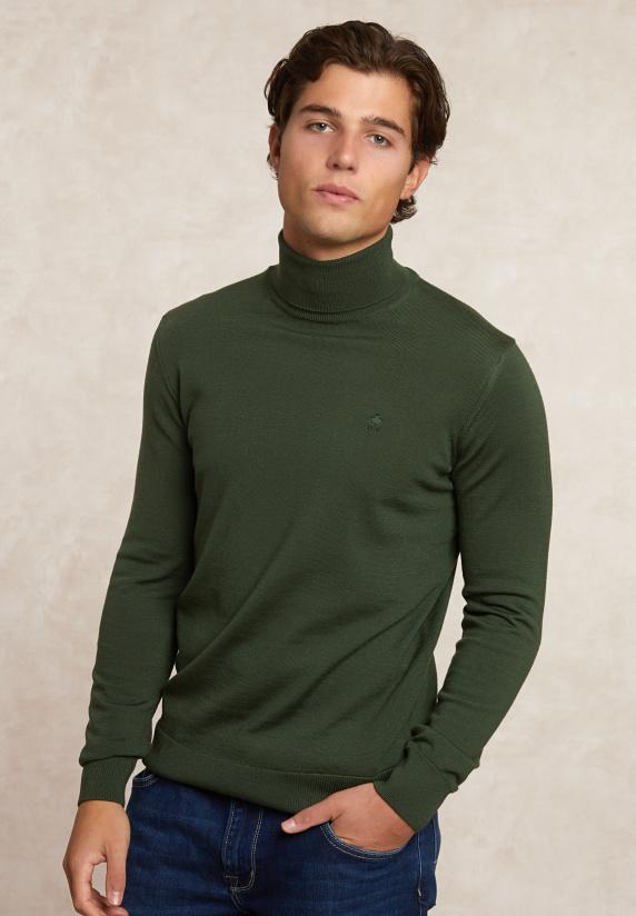 river woods Slim fit basic merino rolkraagtrui olijfgroen