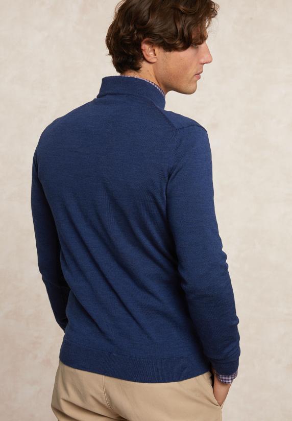 River Woods Slim Fit Basic Merinotrui Opstaande Kraag Denim Blue Mix