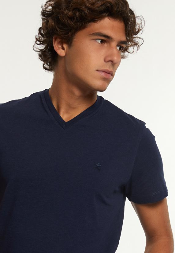 River Woods Slim Fit Basic Pima Katoen V-hals T-shirt Dk Blue Mix