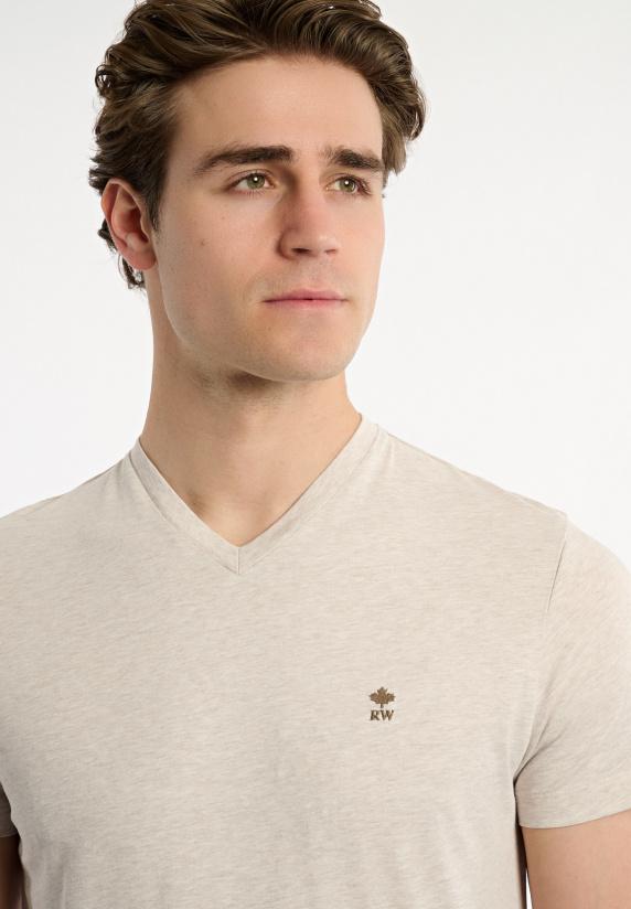 River Woods Slim Fit Basic Pima Katoen V-hals T-shirt Linen Mix