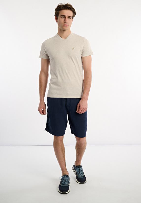 River Woods Slim Fit Basic Pima Katoen V-hals T-shirt Linen Mix