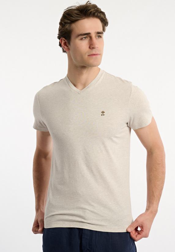 river woods Slim fit basic pima katoen V-hals T-shirt linen mix