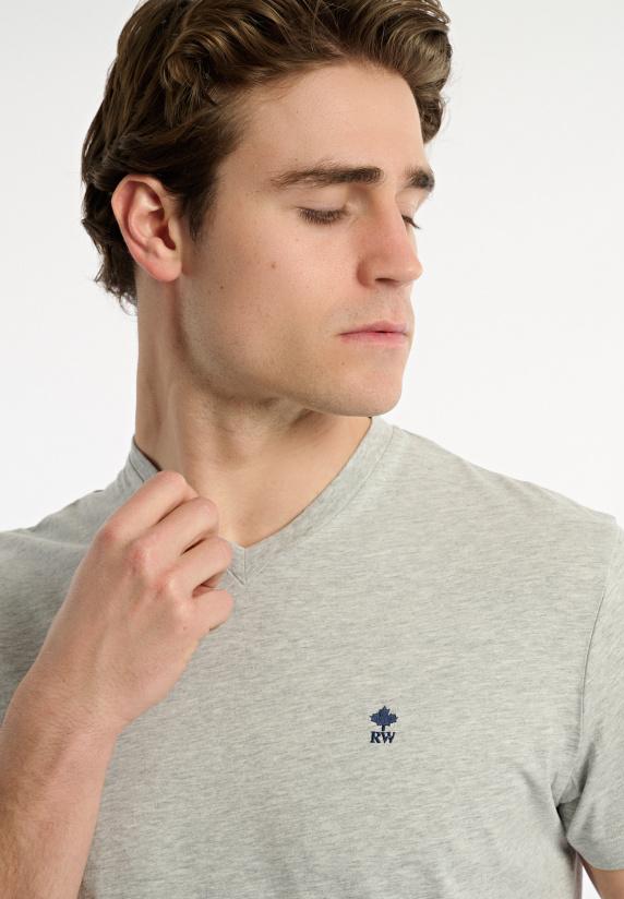 River Woods Slim Fit Basic Pima Katoen V-hals T-shirt Lt Grey Mix