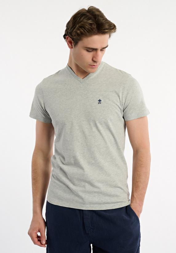 river woods Slim fit basic pima katoen V-hals T-shirt lt grey mix