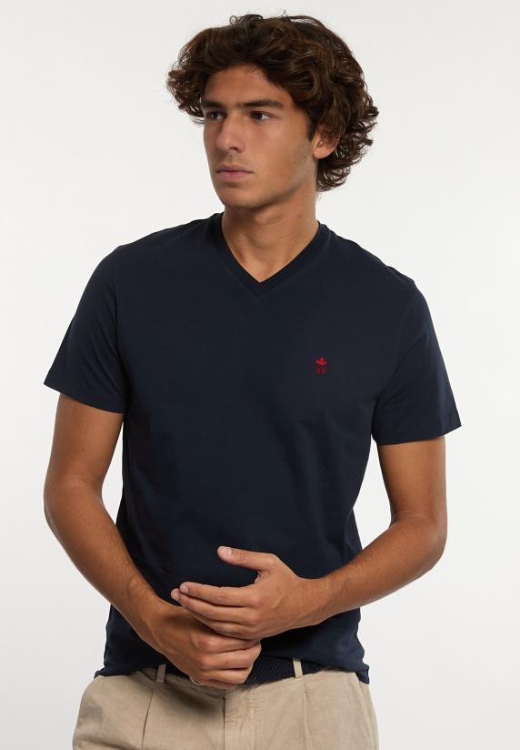 river woods Slim fit basic pima katoen V-hals T-shirt navy