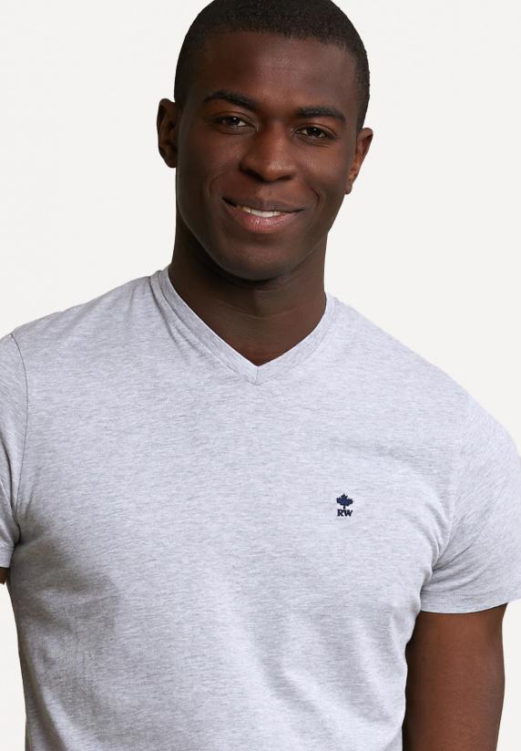 River Woods Slim Fit Basic Pima Katoen V-hals T-shirt Oyster Mix