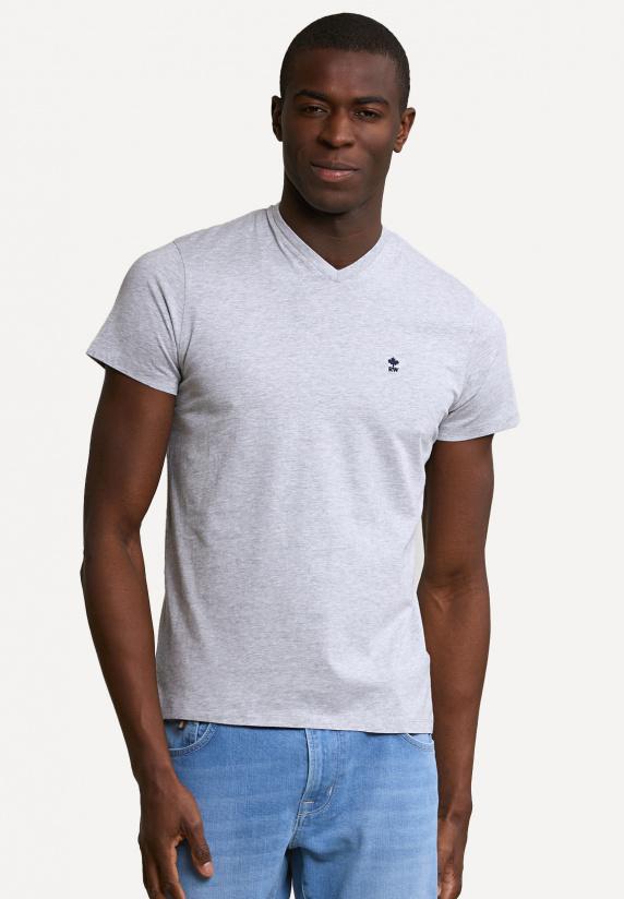river woods Slim fit basic pima katoen V-hals T-shirt oyster mix
