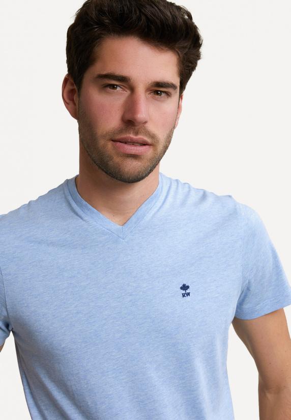 River Woods Slim Fit Basic Pima Katoen V-hals T-shirt Sky Mix
