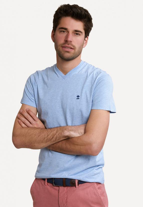 river woods Slim fit basic pima katoen V-hals T-shirt sky mix