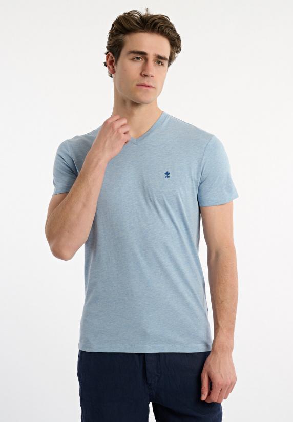 river woods Slim fit basic pima katoen V-hals T-shirt soft frost mix