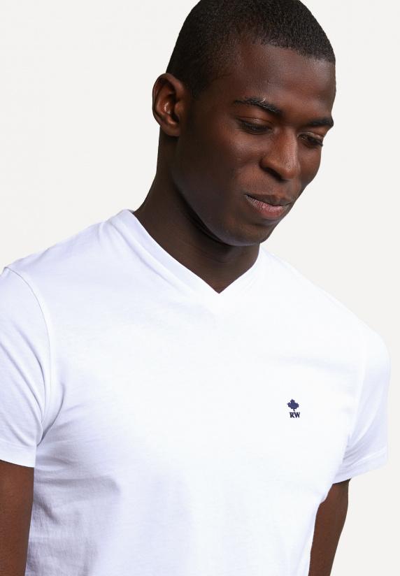 River Woods Slim Fit Basic Pima Katoen V-hals T-shirt Wit