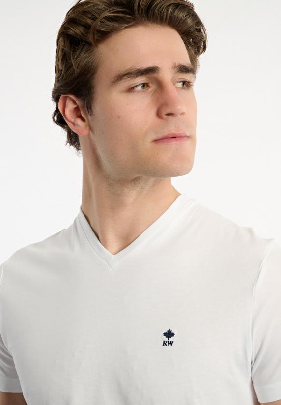River Woods Slim Fit Basic Pima Katoen V-hals T-shirt Wit