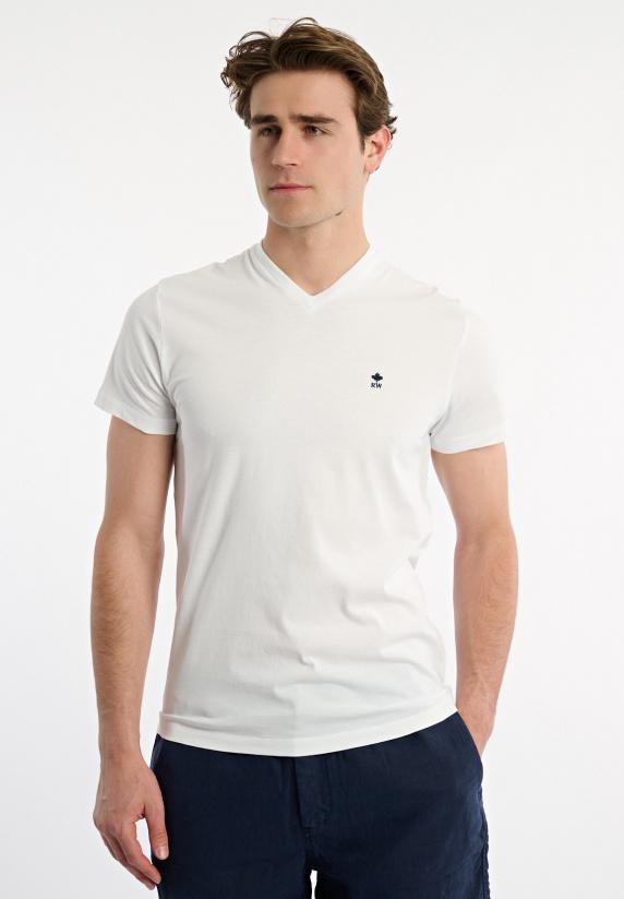 River Woods Slim Fit Basic Pima Katoen V-hals T-shirt Wit