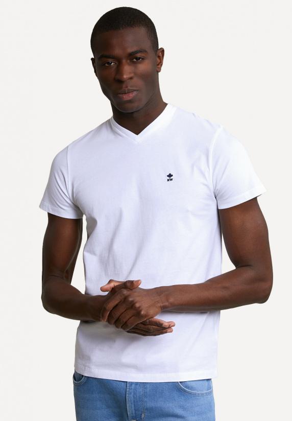 river woods Slim fit basic pima katoen V-hals T-shirt wit