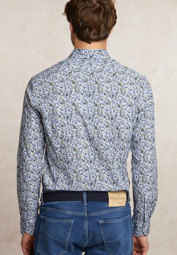 River Woods Slim Fit Comfort Stretch Fantasiehemd Groen/blauw