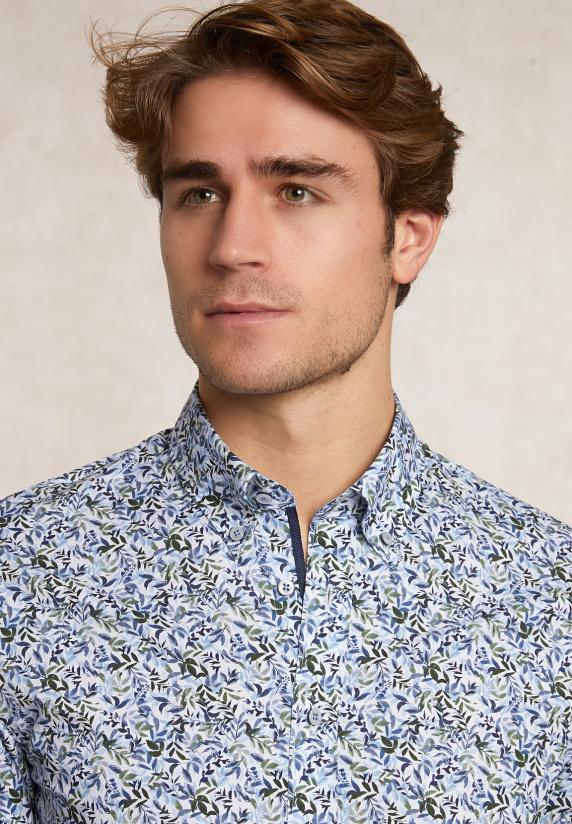 River Woods Slim Fit Comfort Stretch Fantasiehemd Groen/blauw