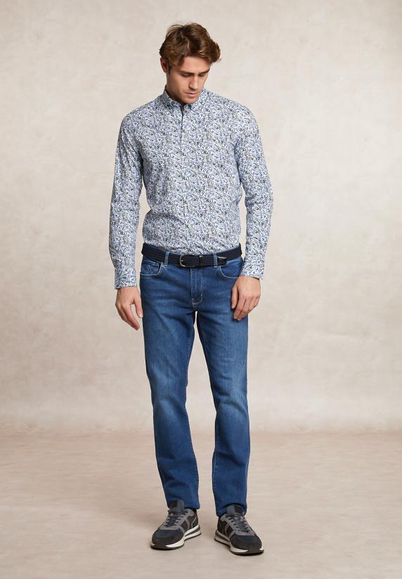 River Woods Slim Fit Comfort Stretch Fantasiehemd Groen/blauw