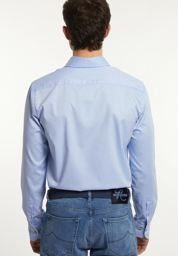 River Woods Slim Fit Effen Comfort Stretch Hemd Blauw