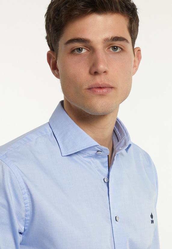 River Woods Slim Fit Effen Comfort Stretch Hemd Blauw