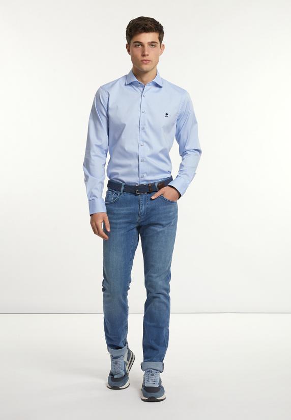 River Woods Slim Fit Effen Comfort Stretch Hemd Blauw