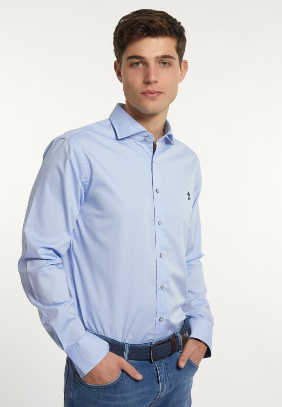 river woods Slim fit effen comfort stretch hemd blauw