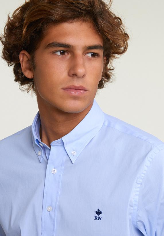 River Woods Slim Fit Effen Hemd Performance Stretch Blauw