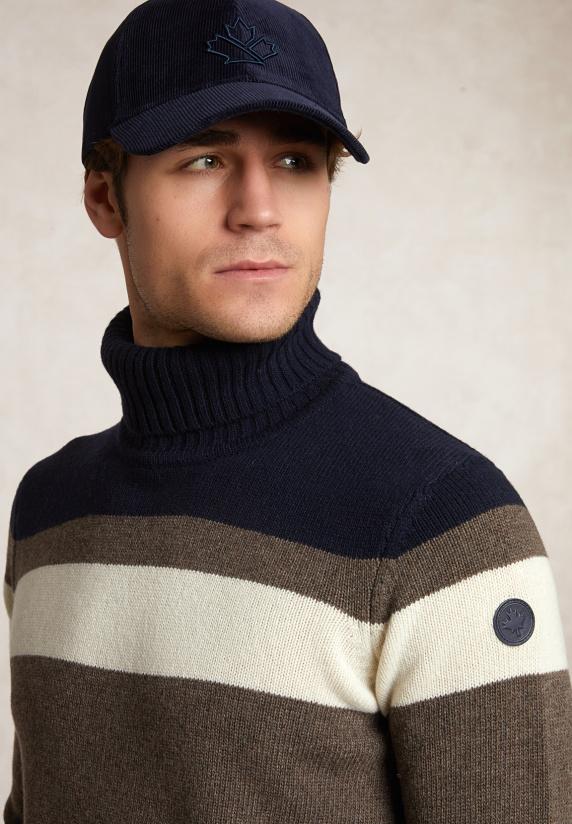 River Woods Slim Fit Fancy Gestreepte Zuivere Scheerwol Rolkraagtrui Navy/hazel Mix