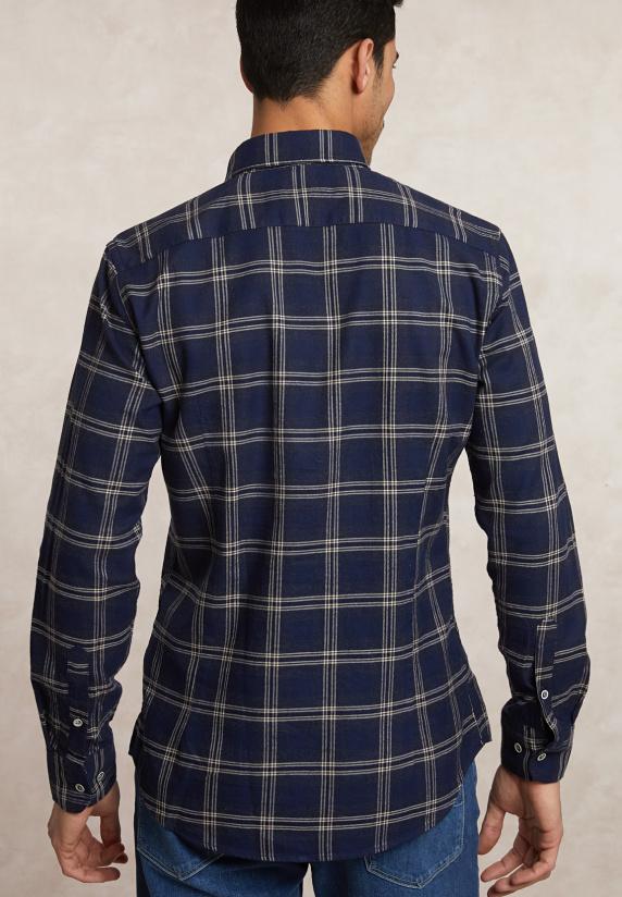 River Woods Slim Fit Geruit Flanellen Hemd Blauw/beige