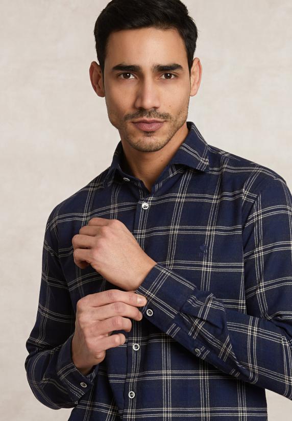 River Woods Slim Fit Geruit Flanellen Hemd Blauw/beige