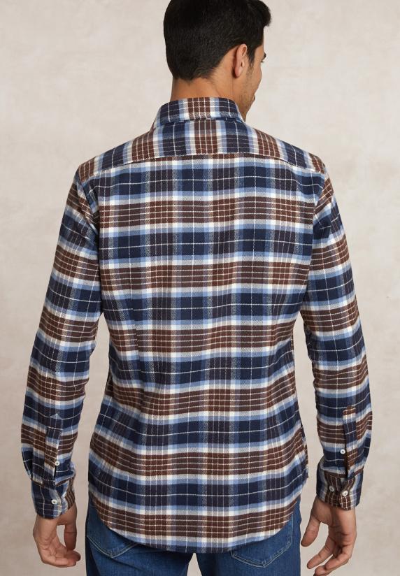 River Woods Slim Fit Geruit Flanellen Hemd Blauw/bruin