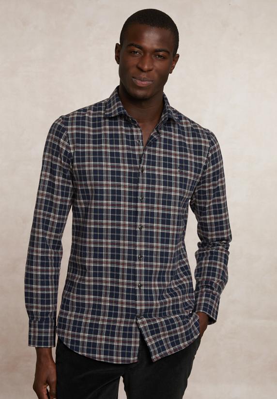 river woods Slim fit geruit flanellen hemd blauw/rood