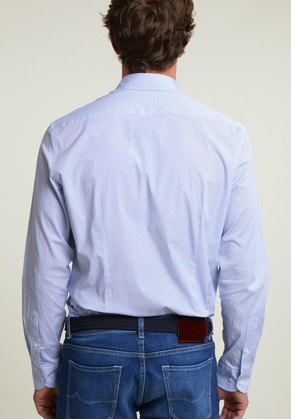 River Woods Slim Fit Gestipt Comfort Stretch Hemd Blauw