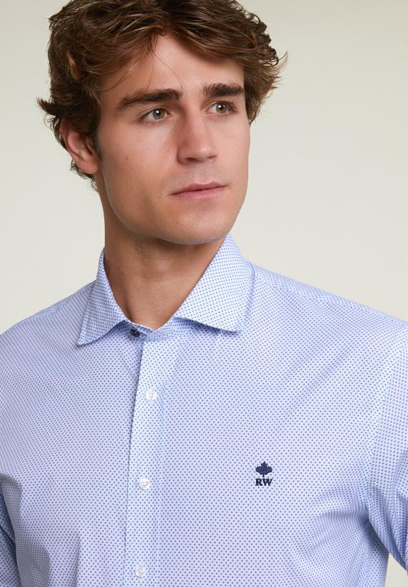 River Woods Slim Fit Gestipt Comfort Stretch Hemd Blauw