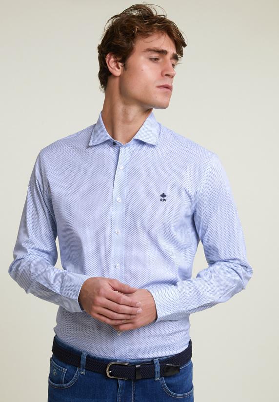 River Woods Slim Fit Gestipt Comfort Stretch Hemd Blauw