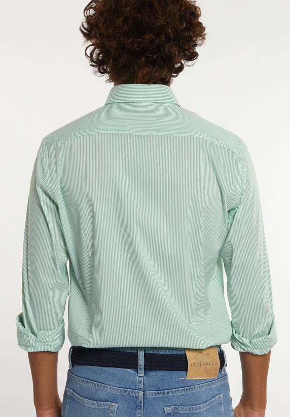 River Woods Slim Fit Gestreept Comfort Stretch Hemd Groen/wit