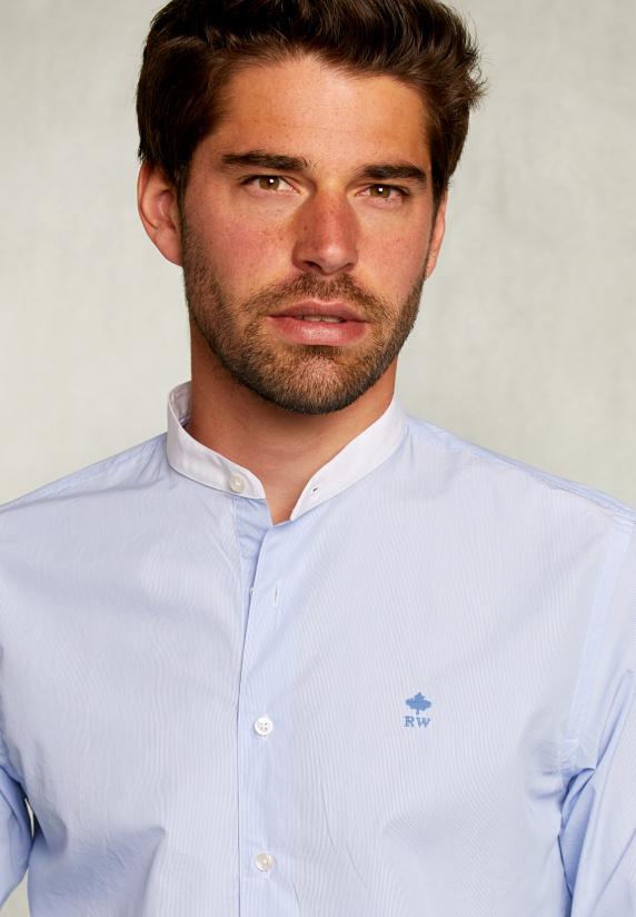 River Woods Slim Fit Gestreept Hemd Henley Kraag Blauw/wit