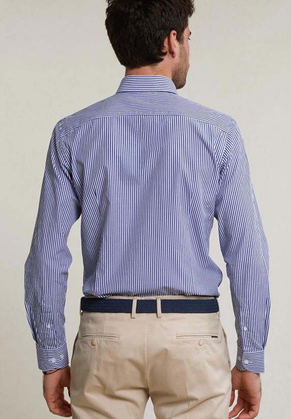 River Woods Slim Fit Gestreept Katoenen Hemd Blauw/wit